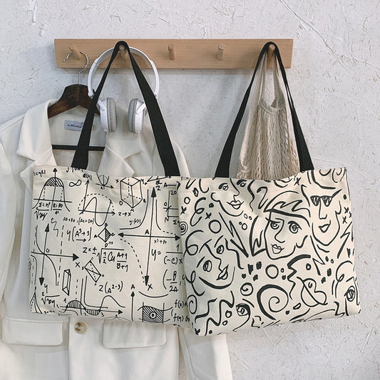 Personalized Graffiti Canvas Bag Large Capacity Casual Fashion All-Match Shopping Tote Bag Ins Fresh And Sweet Shoulder Bag