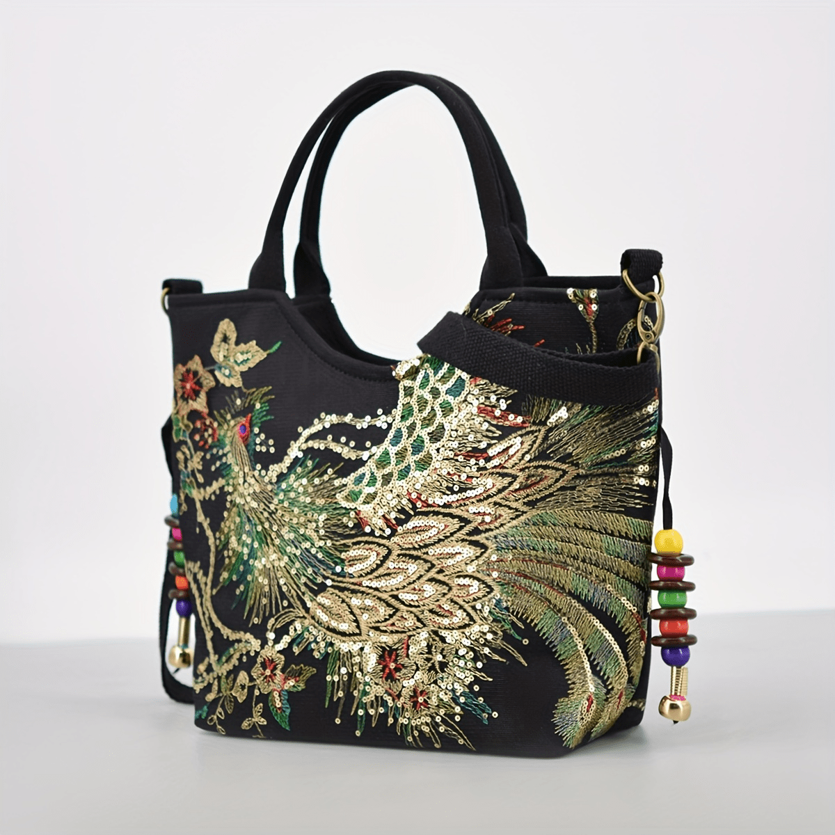 Women's Embroidered Satchel Bag, Fashion Double Handle Purse, Retro Style Handbag With Removable Strap