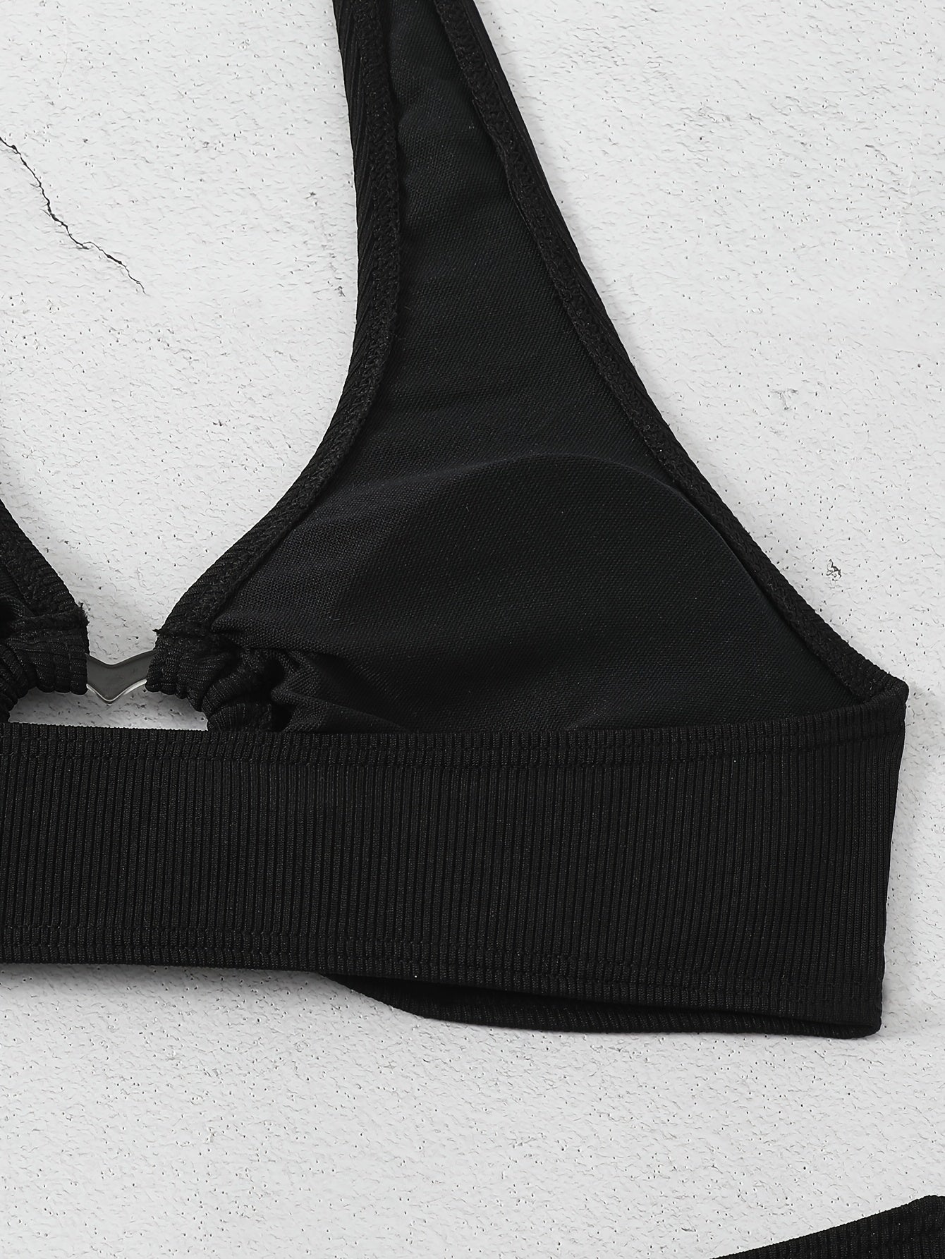 Women's Ribbed Textured Bikini Set With Bow Tie Halter Top And High Cut Bottoms, Heart-Linked Two Pieces, Beachwear, Swimwear