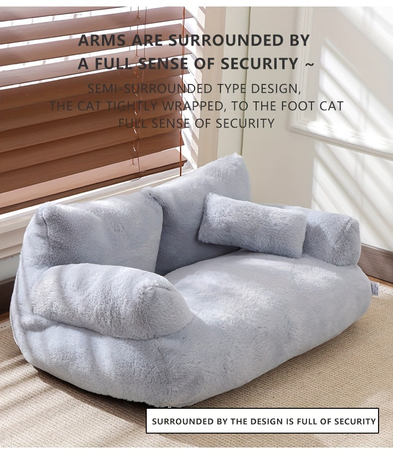 Grey Washable Non-Slip Cozy Winter Pet Bed Cats & Dogs - Soft Fiber Fill Polyest