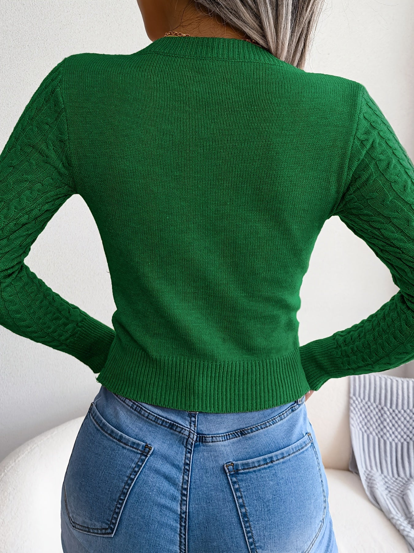 Women'S Sexy Hollow-Out Knit Pullover Sweater, Long Sleeve Crew Neck, Skinny Fit, Acrylic Blend (Polyester 28%, Polyamide 22%, Viscose 28%), High Stretch Fabric, Solid Color, Spring/Fall Fashion Top