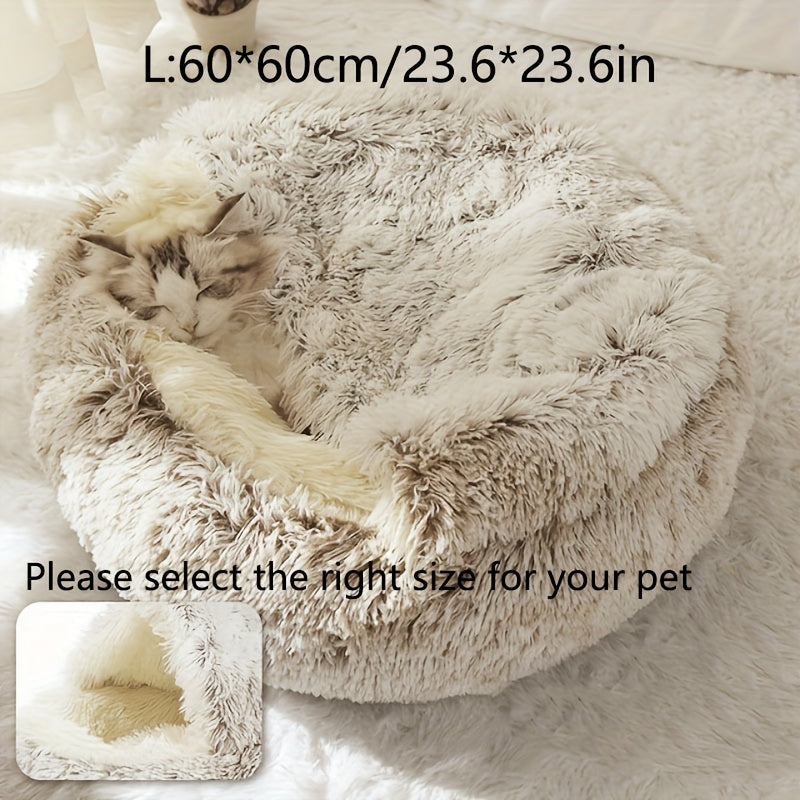 Cozy Luxurious Plush Donut Pet Bed - Hooded, Non-Slip Bottom, Easy to Clean - for Cats & Small Dogs, Perfect for Winter Comfort