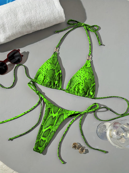 Snake print swimsuit two-piece bikini with tie straps