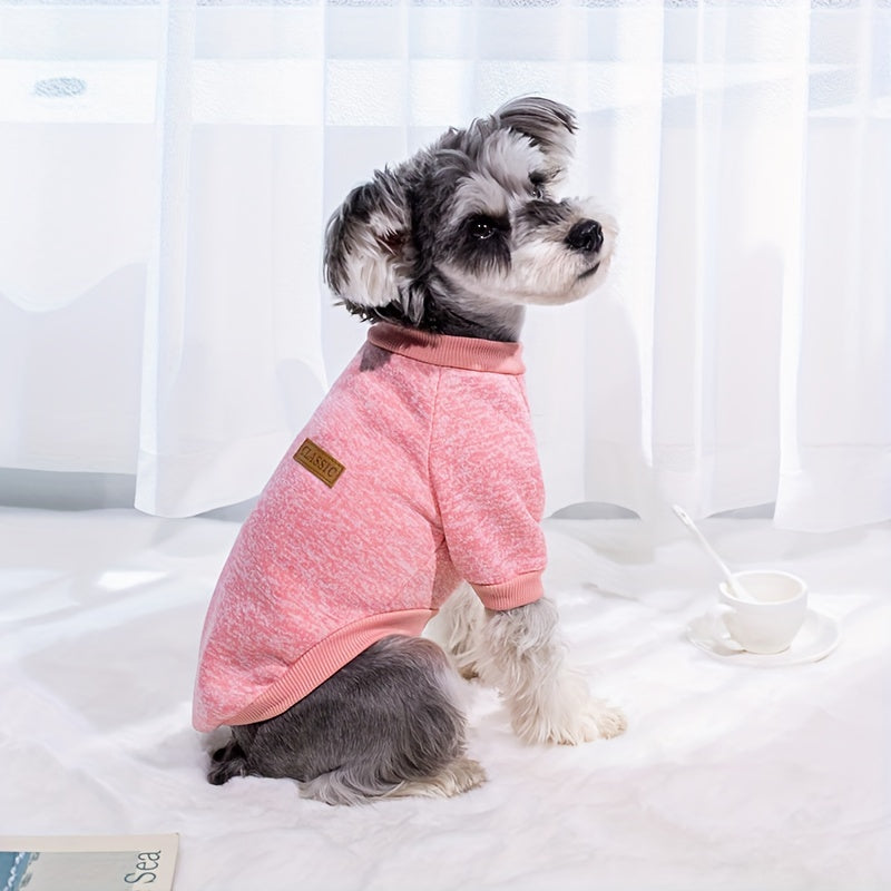 1pc Dog Puppy Knitted Classic Sweater, Warm Fleece Sweater Clothes, Thermal Winter Clothing For Dogs Cats