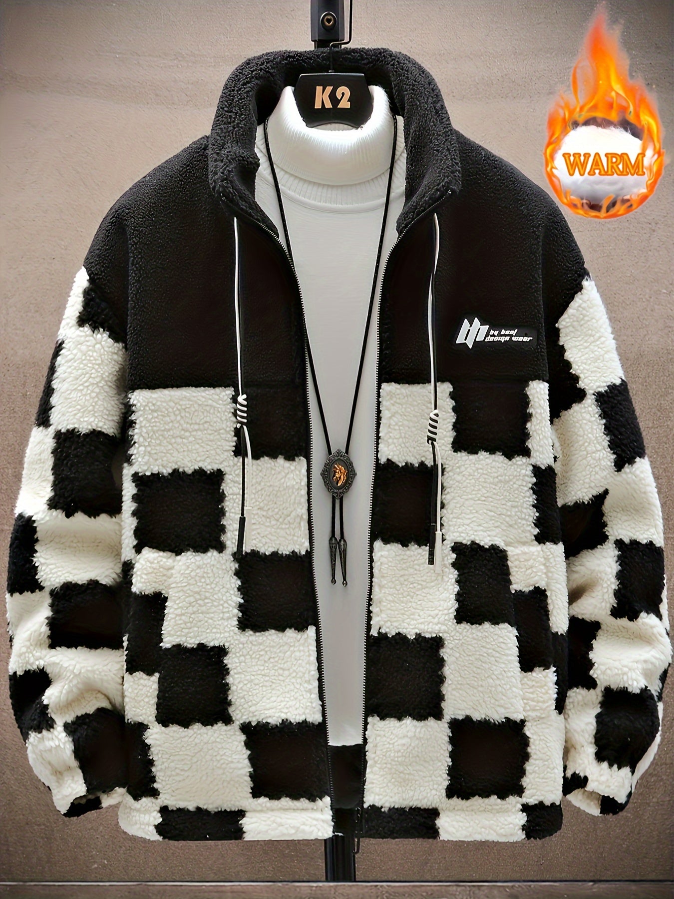 Men's Warm Thick Fleece Coat, Palid Cardigan Overcoat For Fall Winter
