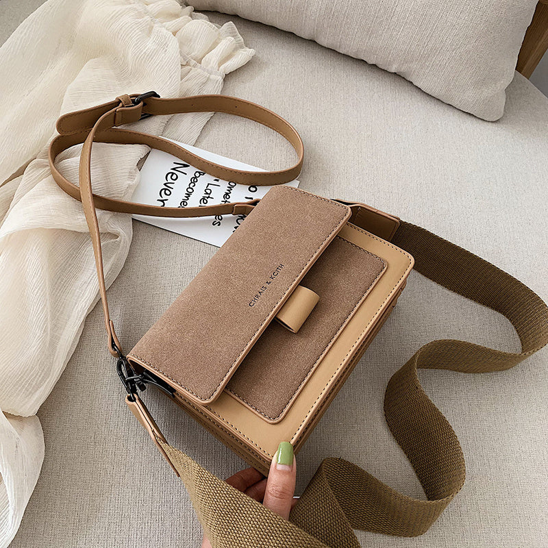 Two Tone Crossbody Bag, Mini Square Flap Purse, Women's Faux Leather Shoulder Bag (7.5*5.9*2.95) Inch