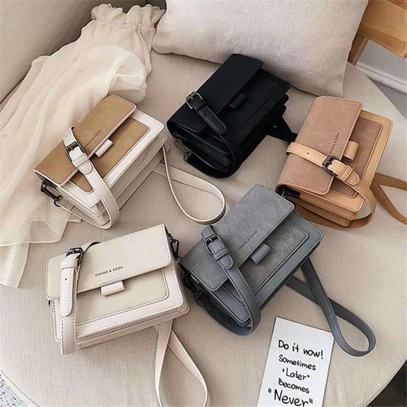 Two Tone Crossbody Bag, Mini Square Flap Purse, Women's Faux Leather Shoulder Bag (7.5*5.9*2.95) Inch