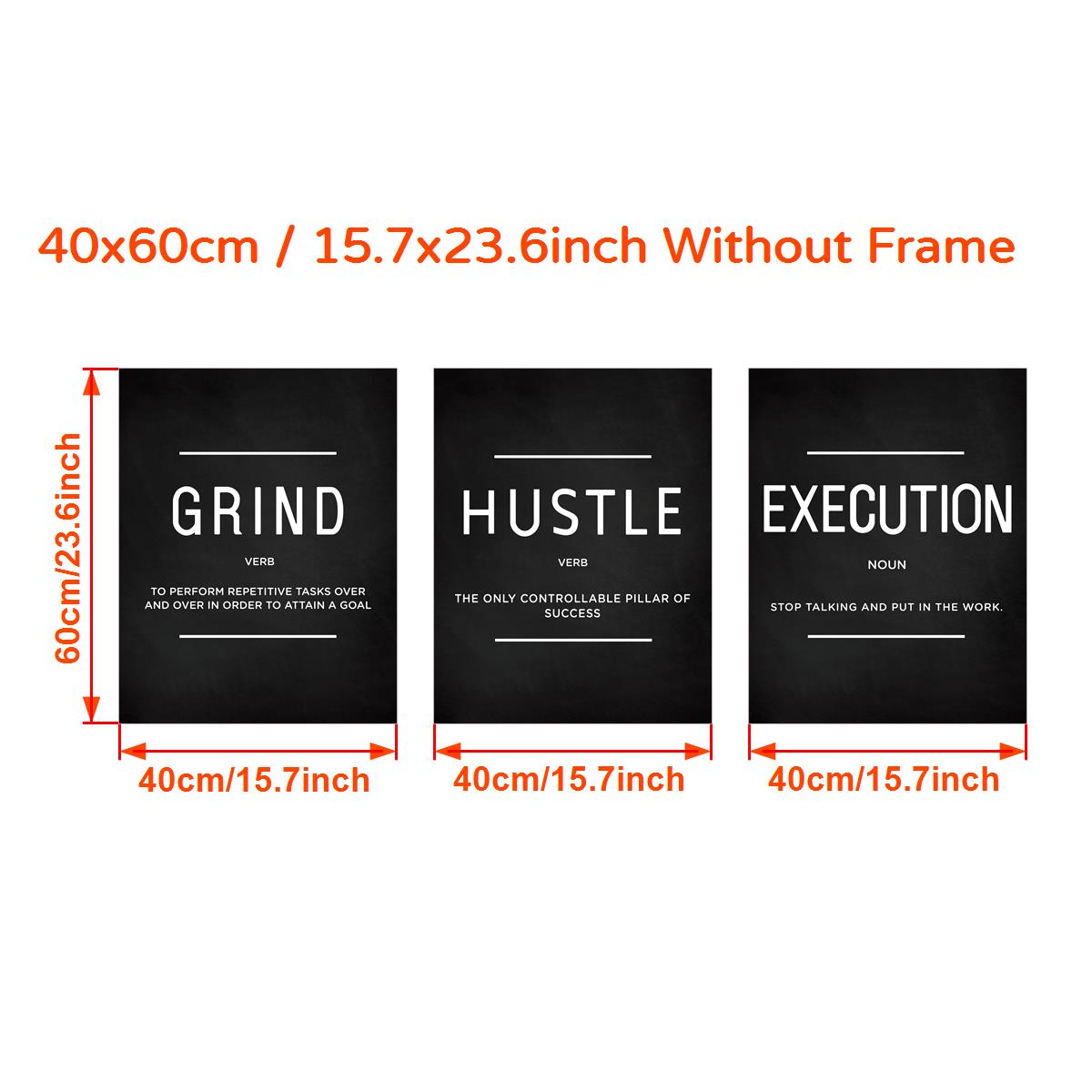 3pcs/set Grind Hustle Execution Quotes Canvas Wall Art - Motivational Gifts for Friends, Entrepreneurs, and Home Office Decor - Inspirational Posters with No Frames