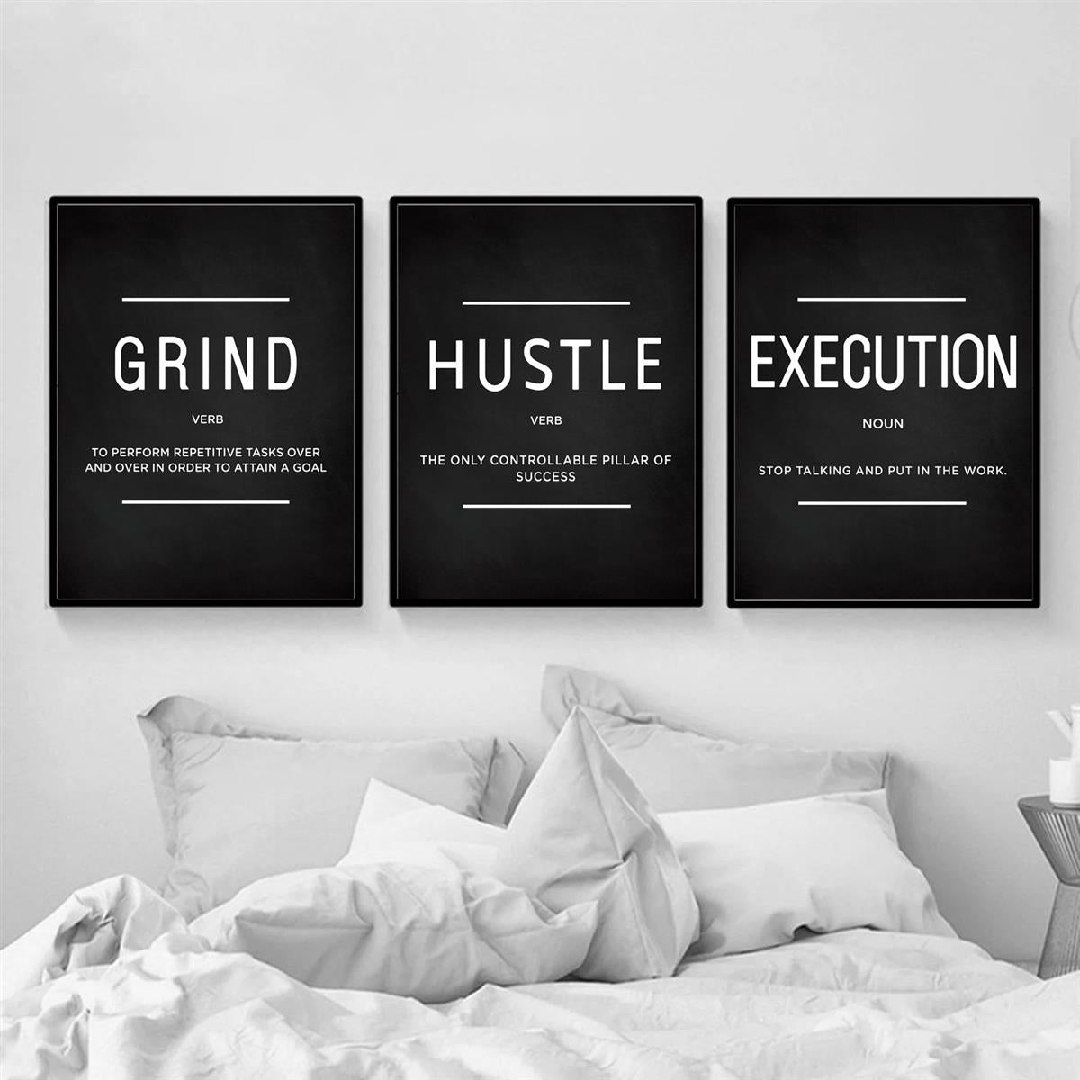 3pcs/set Grind Hustle Execution Quotes Canvas Wall Art - Motivational Gifts for Friends, Entrepreneurs, and Home Office Decor - Inspirational Posters with No Frames