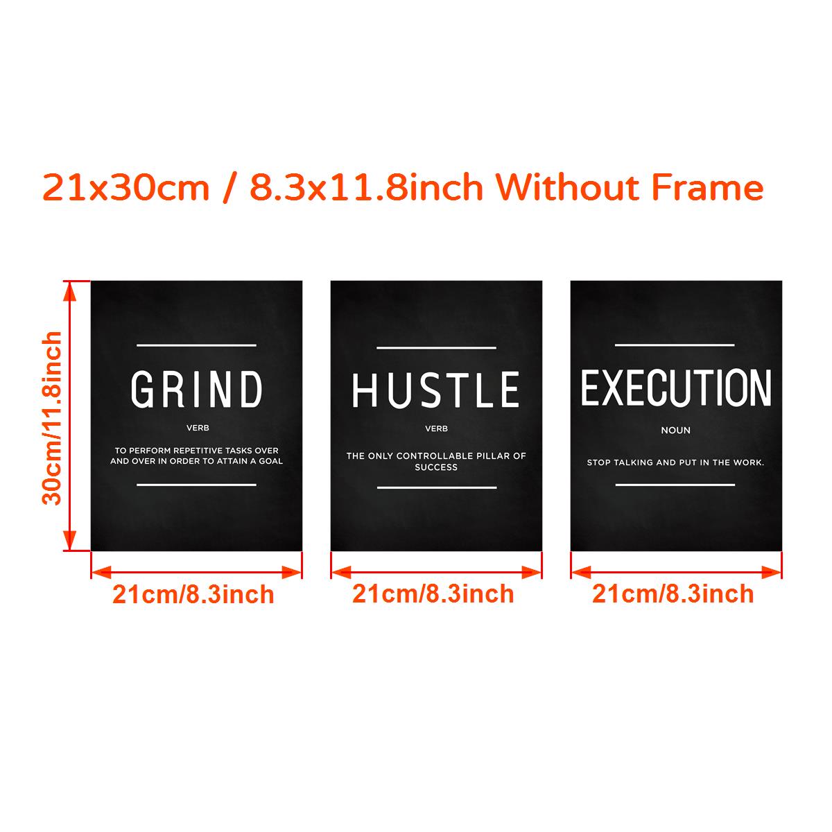 3pcs/set Grind Hustle Execution Quotes Canvas Wall Art - Motivational Gifts for Friends, Entrepreneurs, and Home Office Decor - Inspirational Posters with No Frames
