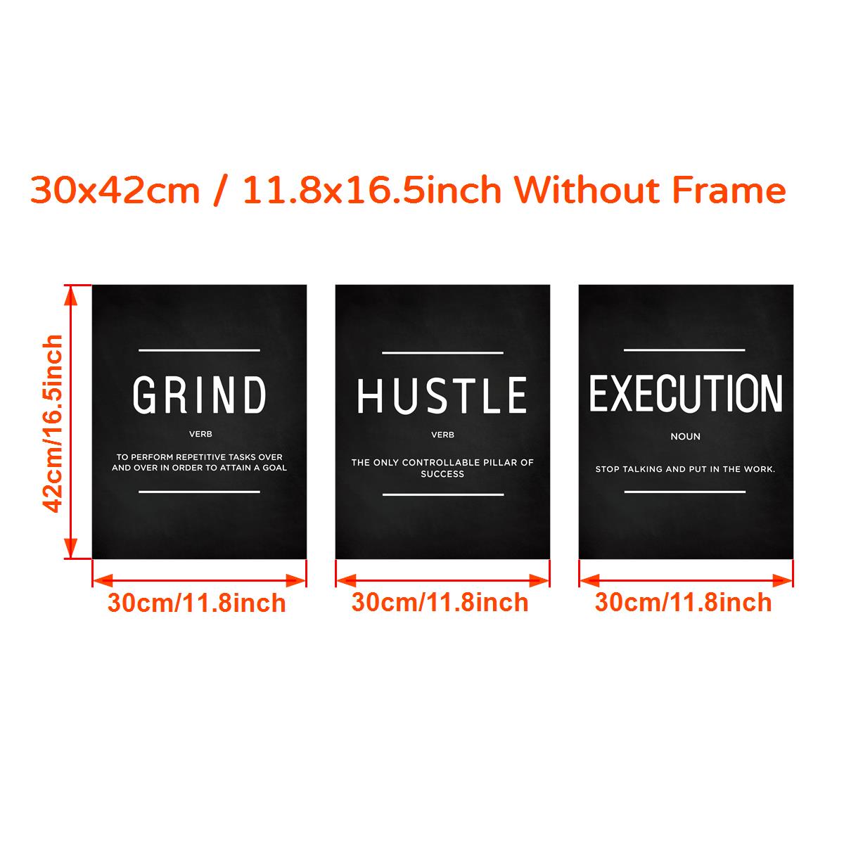 3pcs/set Grind Hustle Execution Quotes Canvas Wall Art - Motivational Gifts for Friends, Entrepreneurs, and Home Office Decor - Inspirational Posters with No Frames
