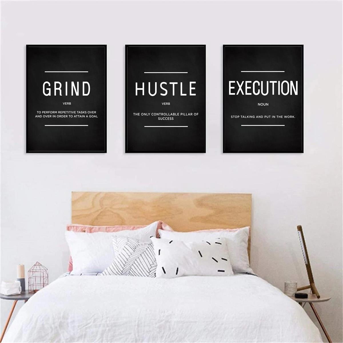 3pcs/set Grind Hustle Execution Quotes Canvas Wall Art - Motivational Gifts for Friends, Entrepreneurs, and Home Office Decor - Inspirational Posters with No Frames