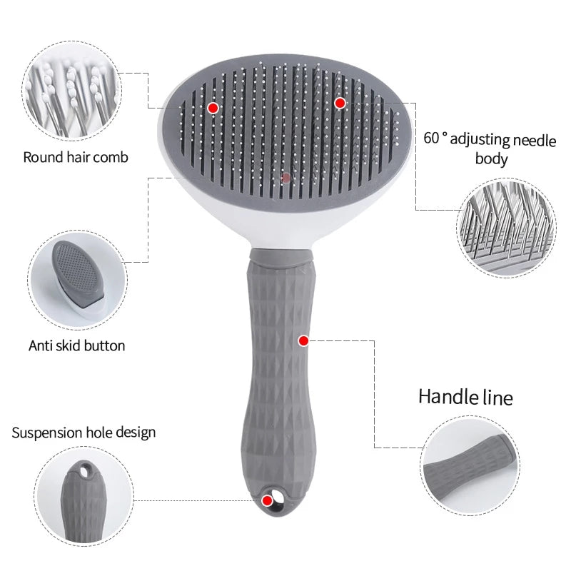 Self-Cleaning Pet Grooming Brush Dogs & Cats - Easy Hair Removal Comb with Soft