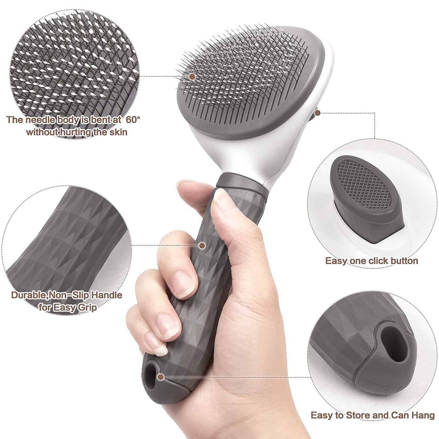 Self-Cleaning Pet Grooming Brush Dogs & Cats - Easy Hair Removal Comb with Soft