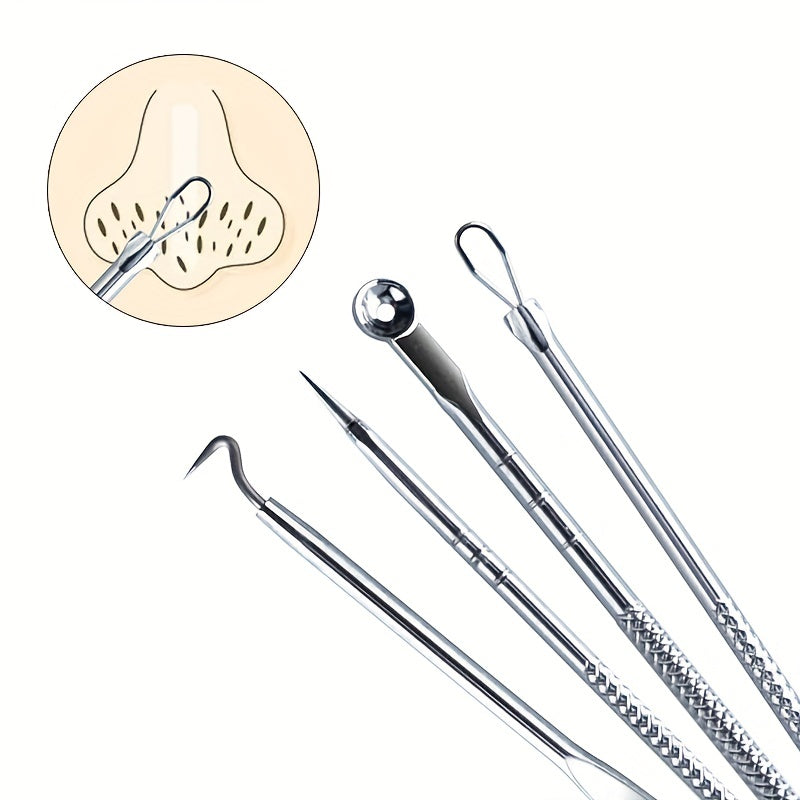 4pcs/set Acne Blackhead Needle Black Spot Pimple Blemish Remover Skin Care Women Beauty Acne Care Pore Cleanser Needle Hook