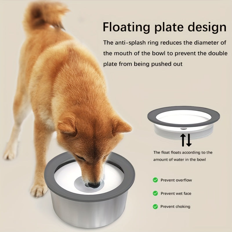 Stainless Steel Dog Water Bowl with Floating Disk Design, Anti-Spill Non-Wet Mouth Pet Drinking Bowl, Slow Feeder Water Dispenser for Dogs, Portable for Vehicle/Outdoor/Indoor Use