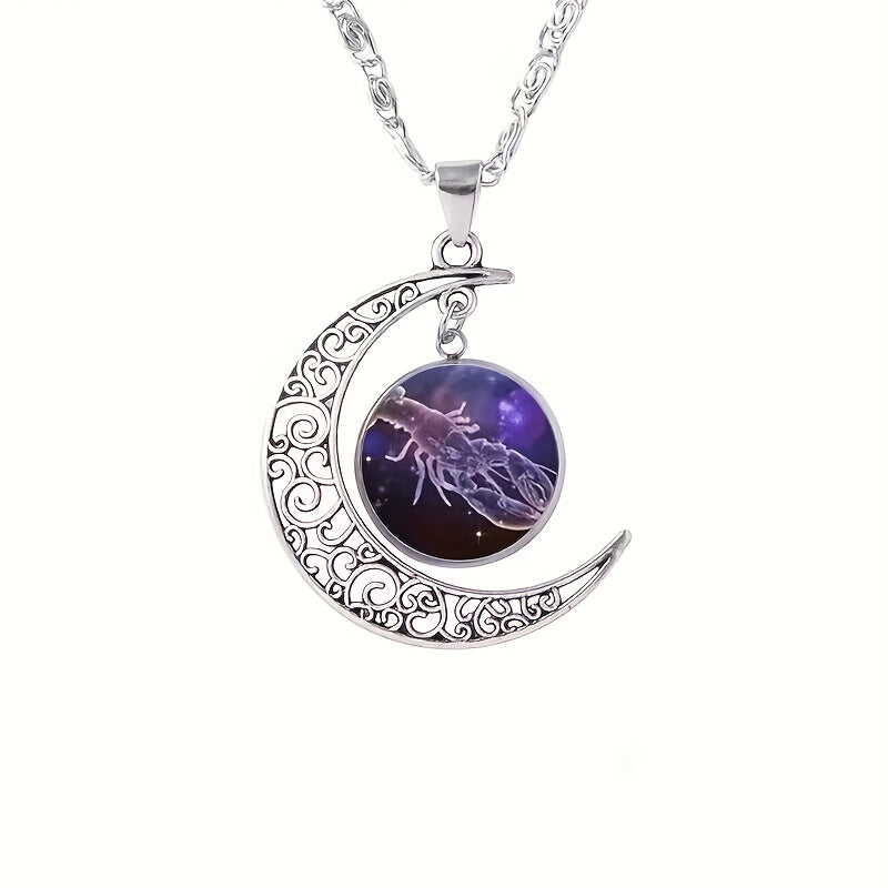 Twelve Zodiac Constellations Moon Phase Necklace - Timeless Gemstone Pendant with Adjustable Chain - Unique Personality Jewelry and Birthday Gift Idea for Women and Girls
