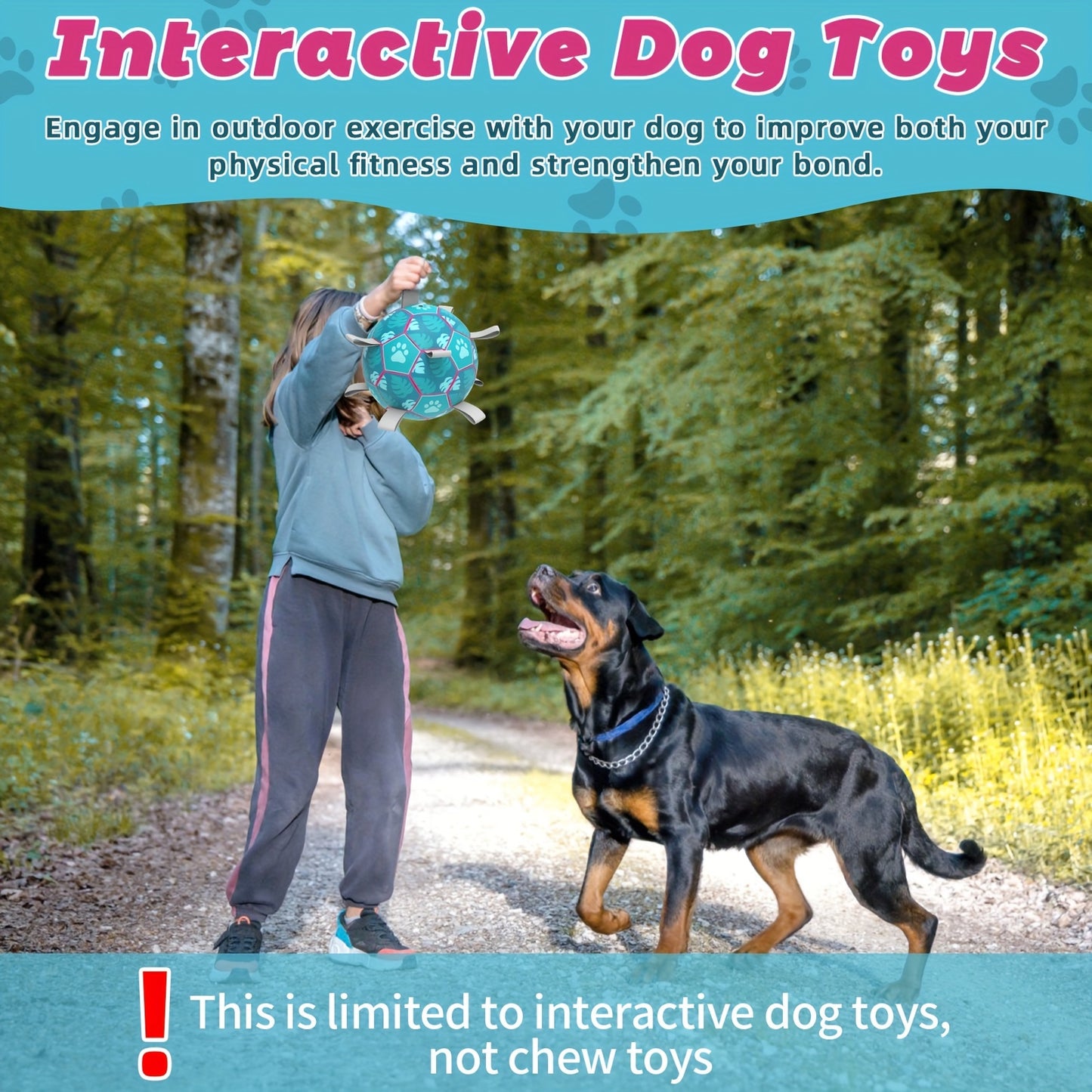 Pet Dog Toy with Built-in Rope and Inflatable Football for Interactive Dog Toy, Indoor and Outdoor Dog Toy, Lake Blue Dog Football Suitable for Large, Medium and Small Dogs