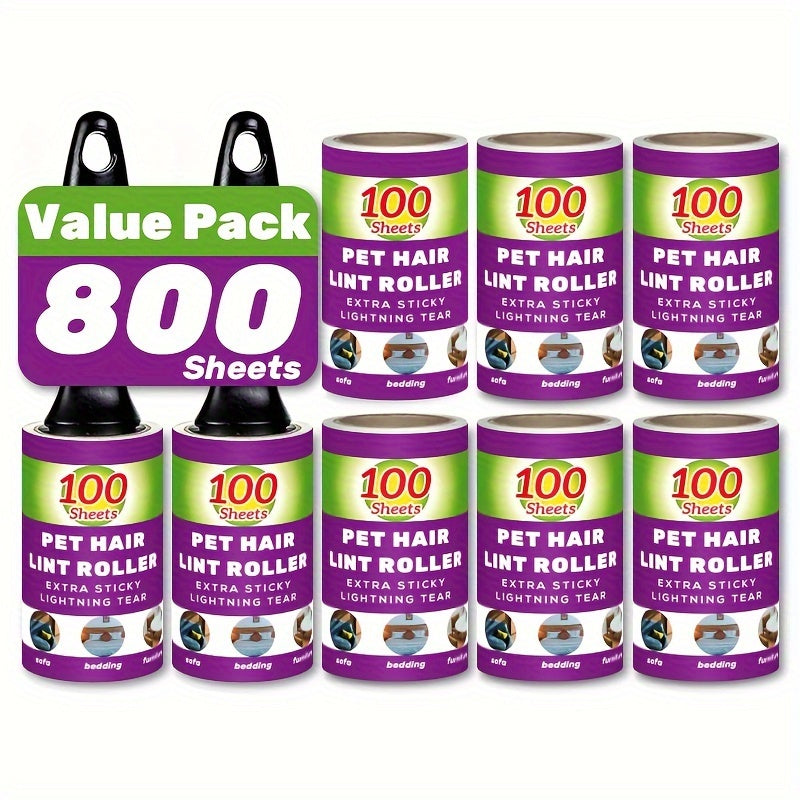 Value Pack of 200/400/800 Sheets of Pet Hair Removal Rollers, Featuring Refillab
