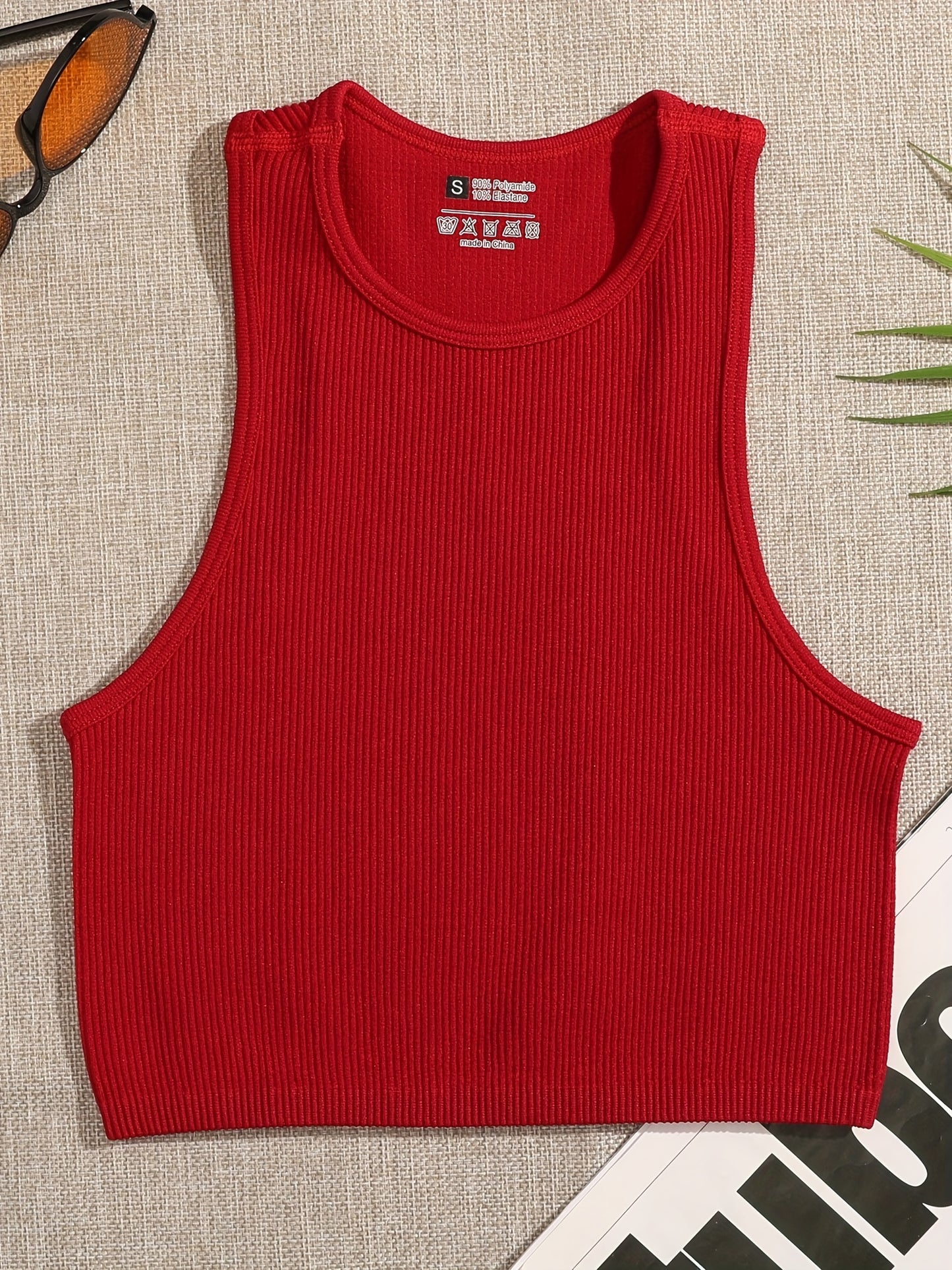 4 Pcs Vibrant Seamless Ribbed Crop Tops - Round Neck, Sleeveless, Breathable, Moisture-Wicking, Casual Sports Tank Tops for Women - Perfect for Yoga, Fitness, and Daily Wear