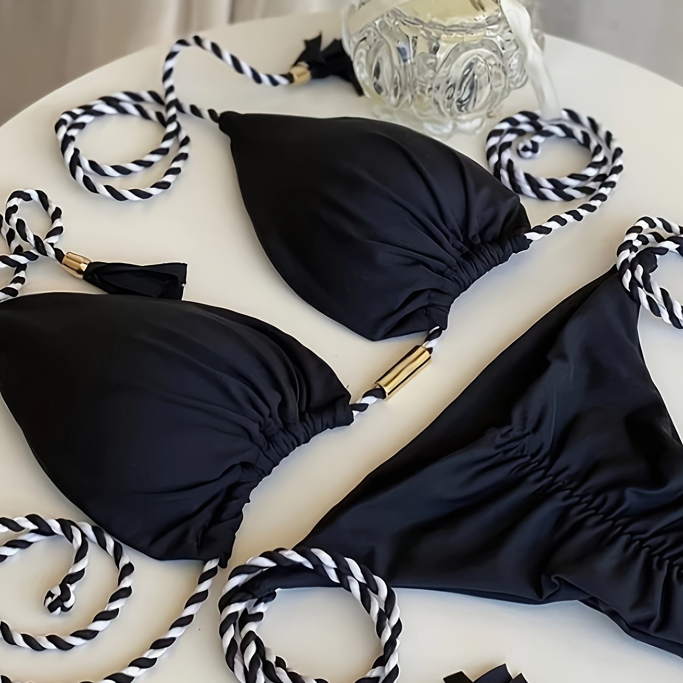 Triangle Halter Neck Bikini Sets, V Neck Tie Back Tie Side Backless High Cut Two Pieces Swimsuit, Women's Swimwear & Clothing Koningsdag/King's Day