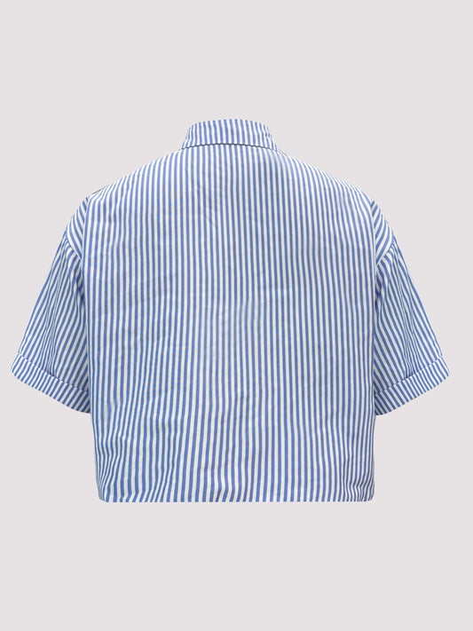Vibrant Striped Button Up Crop Shirt - Women's Casual Blouses for Spring & Summer - Short Sleeve, Relaxed Fit, Soft Fabric, Perfect for Outdoor Activities