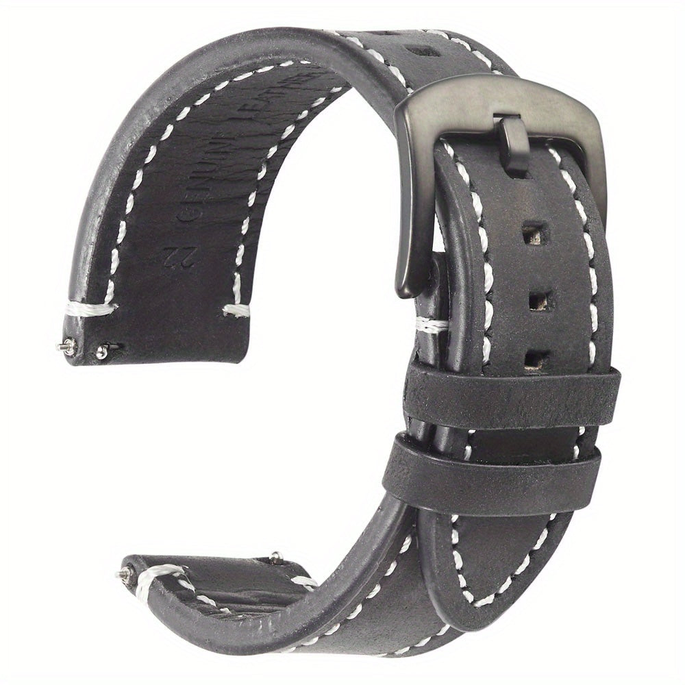 Leather Watch Band, Quick Release Strap, Retro Top Layer Cow Leather, Switch Spring Bar, 20mm, 22mm, 24mm Black Buckle, Ideal Choice For Gifts