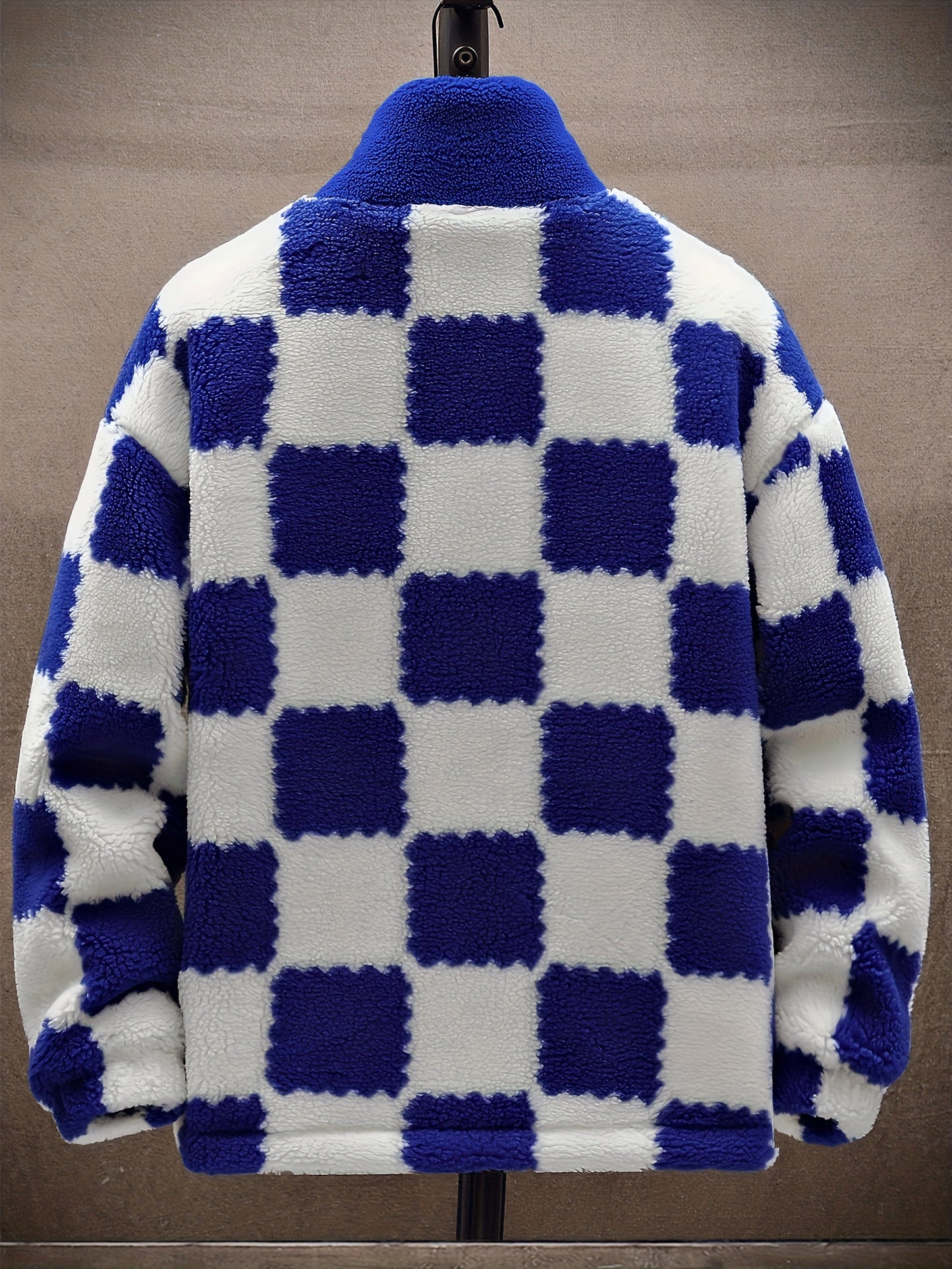 Men's Warm Thick Fleece Coat, Palid Cardigan Overcoat For Fall Winter