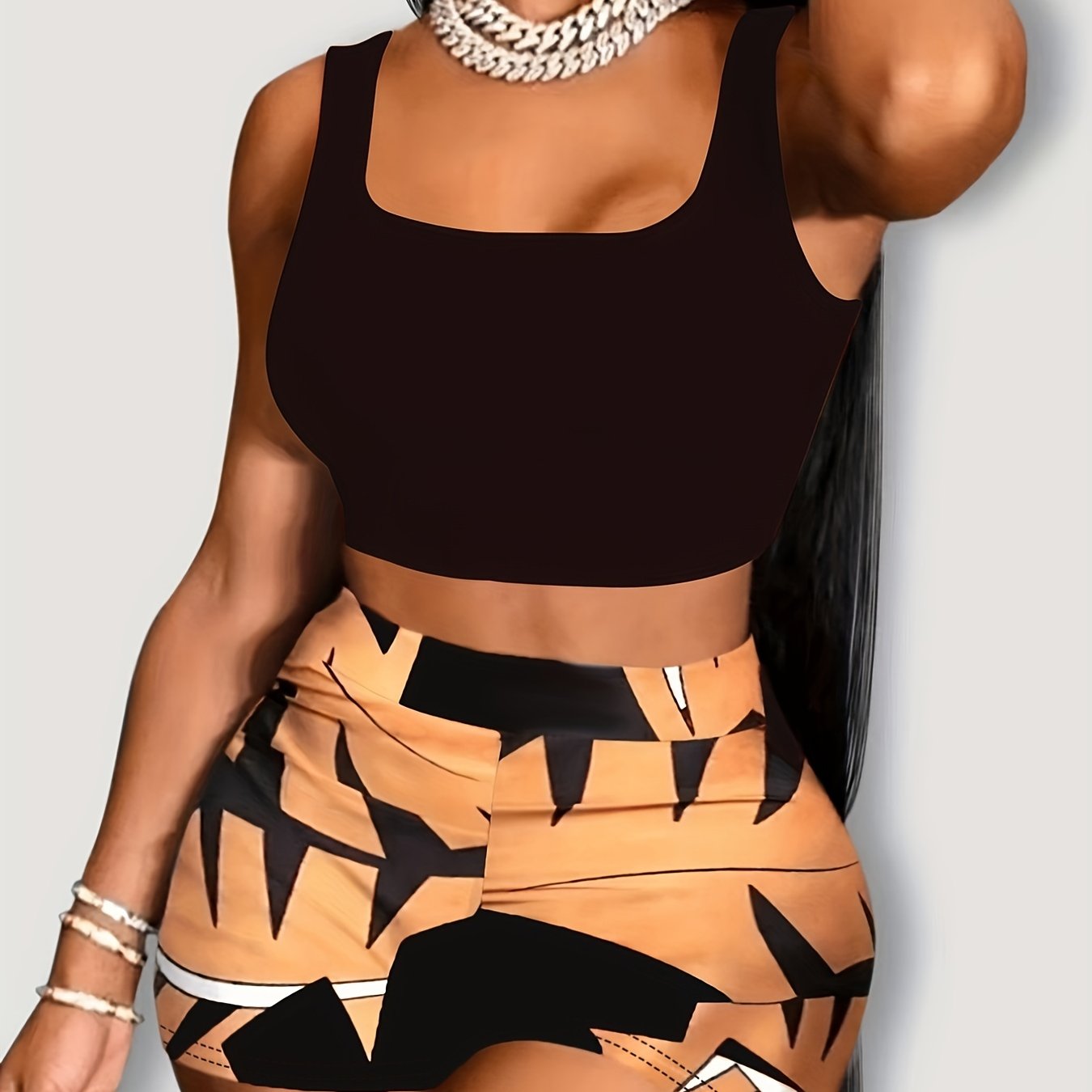 Womens Hawaii Beach Vacation Set - Vibrant Numerical Print Tank Tops & Shorts, 2-Piece Comfortable Ensemble for Stylish Holiday Wear