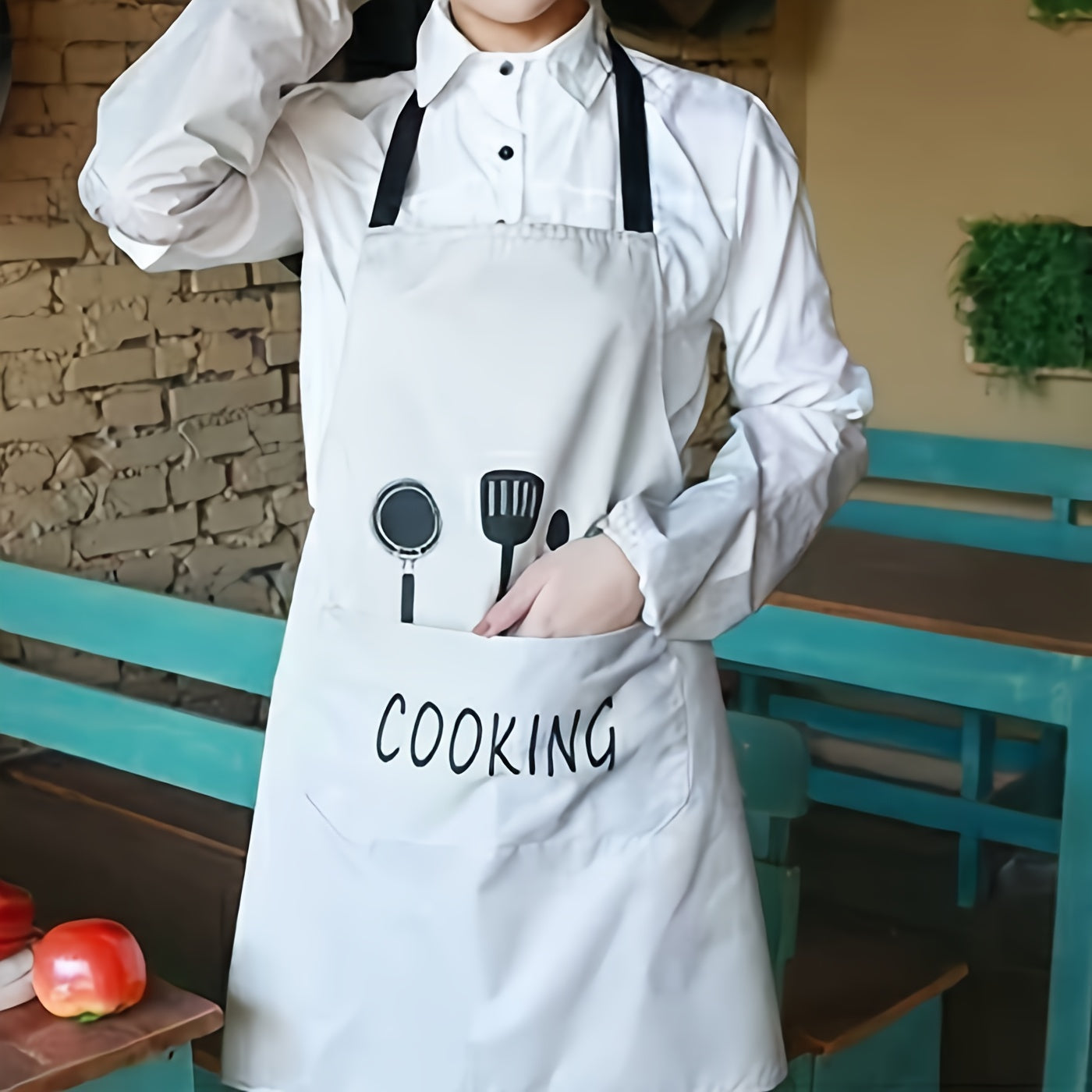 1pc Waterproof And Oil-proof Apron With Pockets - Hand Wipeable Apron For Women And Men - 27.5in X 26.8in - Stay Clean And Protected While Cooking