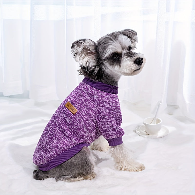1pc Dog Puppy Knitted Classic Sweater, Warm Fleece Sweater Clothes, Thermal Winter Clothing For Dogs Cats