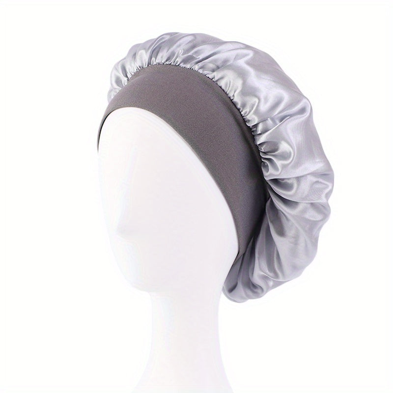 Solid Color Wide Elastic Band Satin Sleep Bonnet Soft Night Sleeping Cap For Women