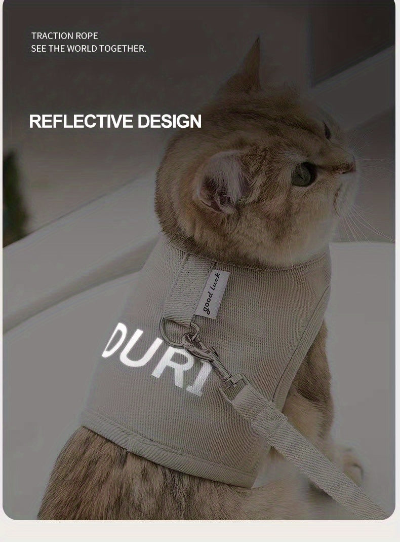 Reflective Cat Harness and Leash Set for Safe Outdoor Walking and Travel - No Pull Design