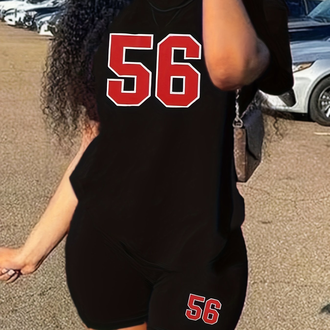 23 Number Print Two-Piece Outfit - Casual Short Sleeve T-Shirt & Biker Shorts Set - Comfortable, Relaxed Fit, Soft Fabric, Summer Essentials for Women