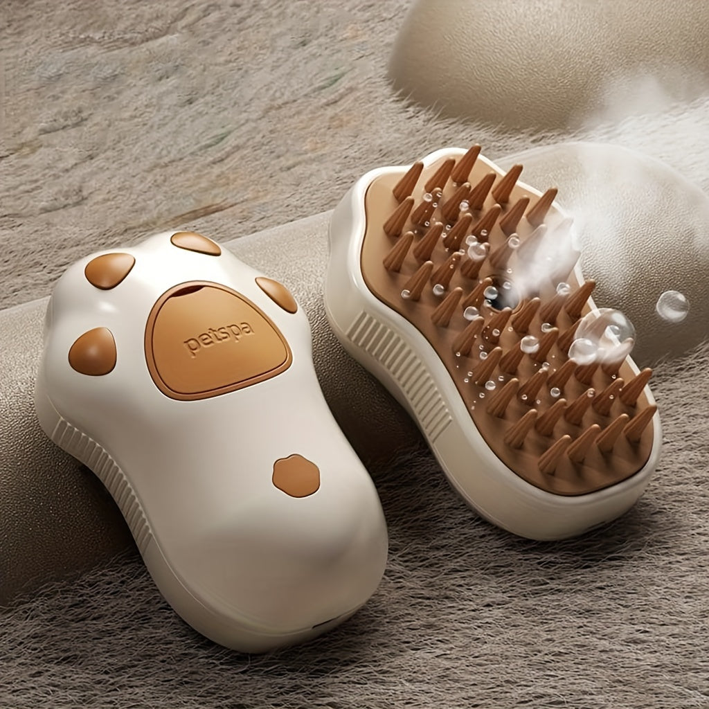 1pc, Steam Cat Brush, 3-in-1 Electric Pet Grooming Tool, Portable Silicone Self-Cleaning Steam Brush For Cats And Dogs, Comfort Massage & Hair Removal, Hair Care, Paw Design