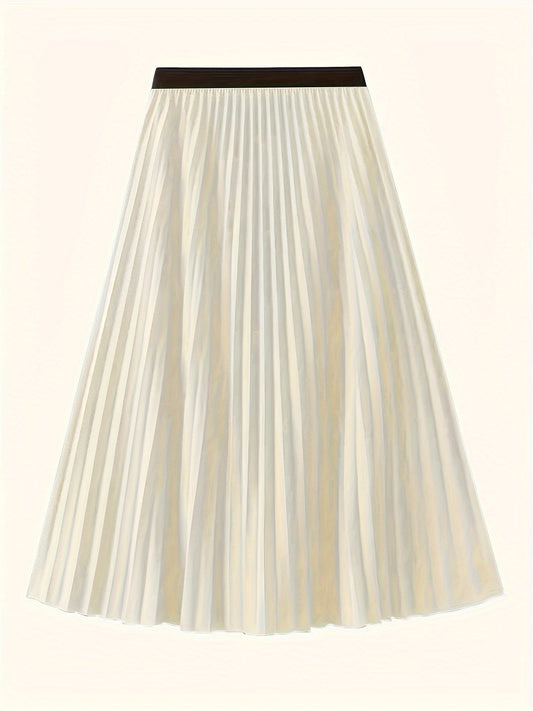 Solid Pleated Hem Skirt, Casual Midi Skirt For Spring & Summer, Women's Clothing