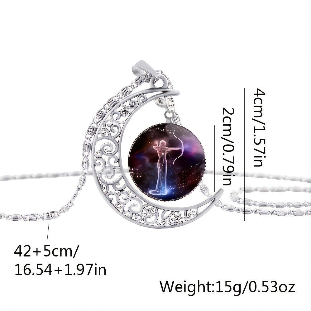 Twelve Zodiac Constellations Moon Phase Necklace - Timeless Gemstone Pendant with Adjustable Chain - Unique Personality Jewelry and Birthday Gift Idea for Women and Girls