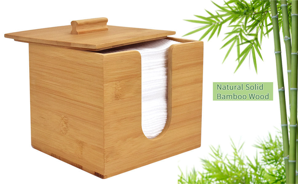 Disposable Makeup Remover Dry Wipes, Includes 50 XL Face Towels and Cube Bamboo Box for Facial Cleansing Skin Care (Face Towel and Holder)