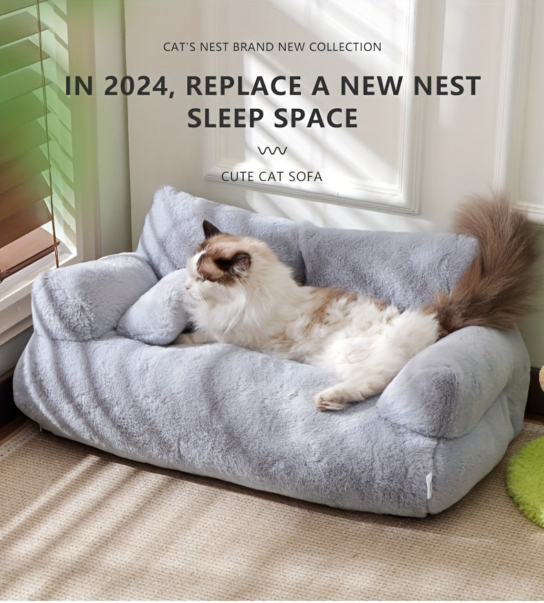 Grey Washable Non-Slip Cozy Winter Pet Bed Cats & Dogs - Soft Fiber Fill Polyest