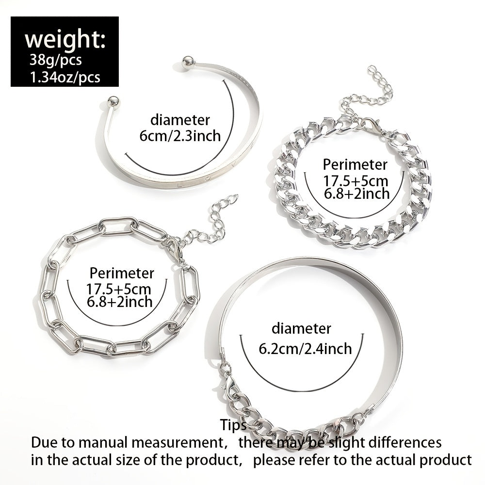 4 Pcs/Set Multilayer Hand Jewelry Decorative Simple Chain & Bangle Bracelet Set for Women - Stylish Party Clothing Accessory - Durable Handcrafted Design - Perfect Gift Idea
