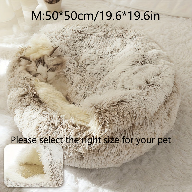 Cozy Luxurious Plush Donut Pet Bed - Hooded, Non-Slip Bottom, Easy to Clean - for Cats & Small Dogs, Perfect for Winter Comfort