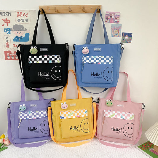 Summer New Composite Cloth Shoulder Bag Students Class Large-Capacity Canvas Bag Korean Version Of The Cartoon Simple Canvas Bag