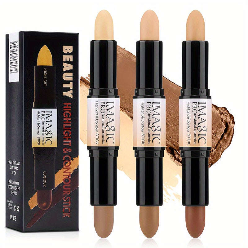 IMAN OF MAGIC Dual-Ended Concealer & Contour Stick - Waterproof, Natural Finish for All Skin Tones | Highlights & Conceals Blemishes, Dark Circles, Shadows Nose & Cheeks | Versatile Makeup Stick with Pink & Brown Shades