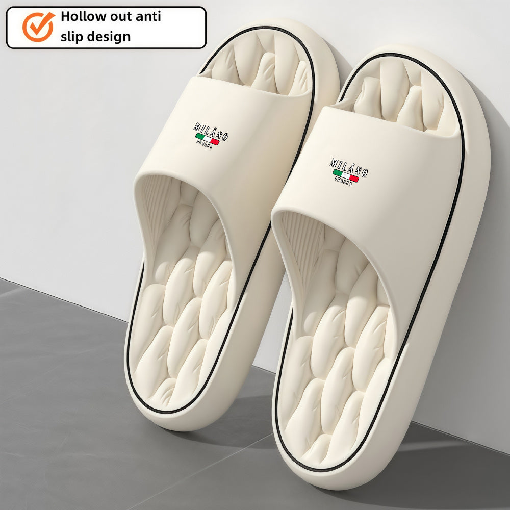 MILANO EVA Slippers - Lightweight, Quick-Dry, Comfortable Home & Bathroom Shoes with Textured Sole, Hollow-Out Design, Black & White Italian Flag Pattern, Perfect for Men and Women, Bathroom Slippers | Stylish Slippers | EVA