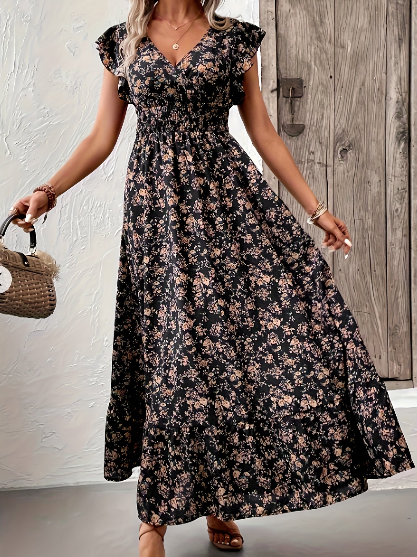 Floral Print Ruffled A-Line Dress