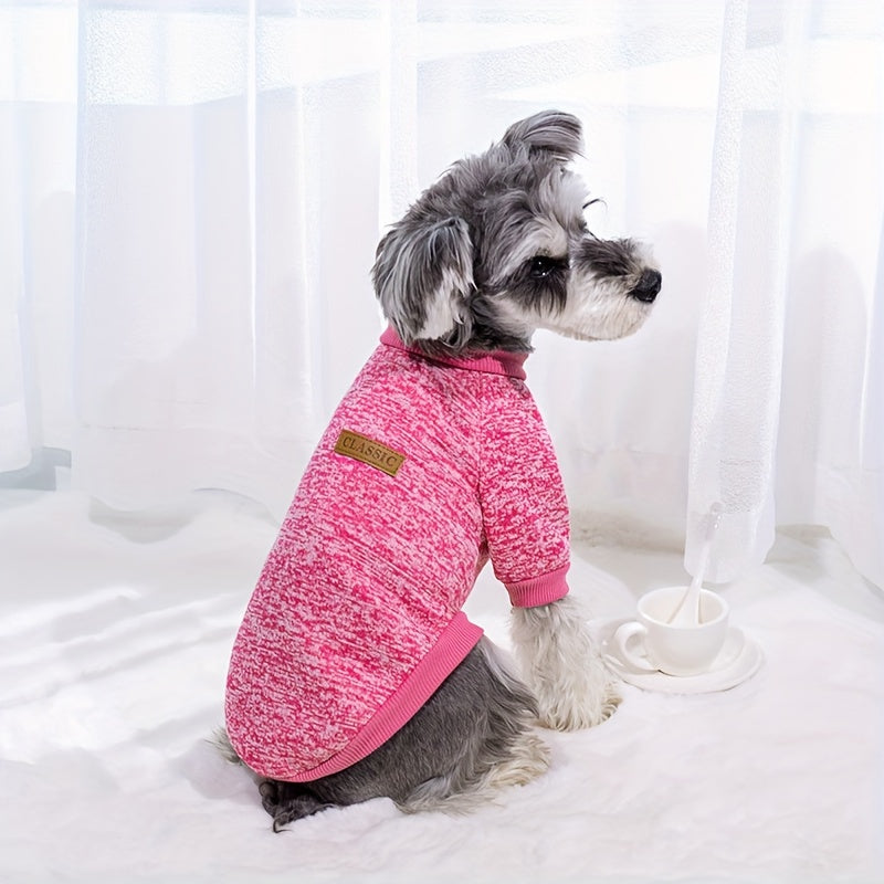 1pc Dog Puppy Knitted Classic Sweater, Warm Fleece Sweater Clothes, Thermal Winter Clothing For Dogs Cats