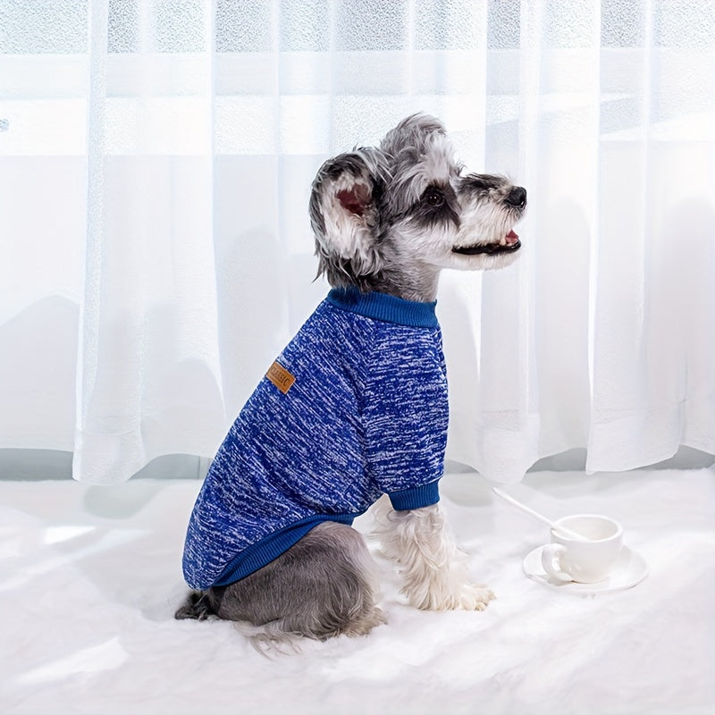 1pc Dog Puppy Knitted Classic Sweater, Warm Fleece Sweater Clothes, Thermal Winter Clothing For Dogs Cats