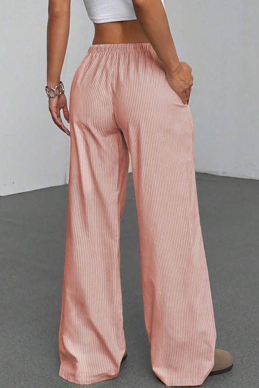 Pink Stripe Drawstring Plus Size Loose Pants