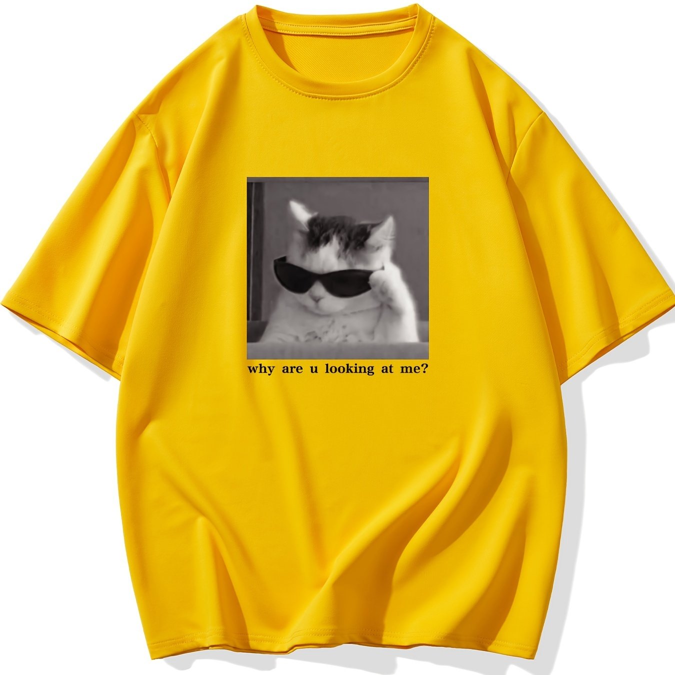 Cool Cat Graphic T-shirt, Men's Casual Multicolor Loose Short Sleeve Shirt