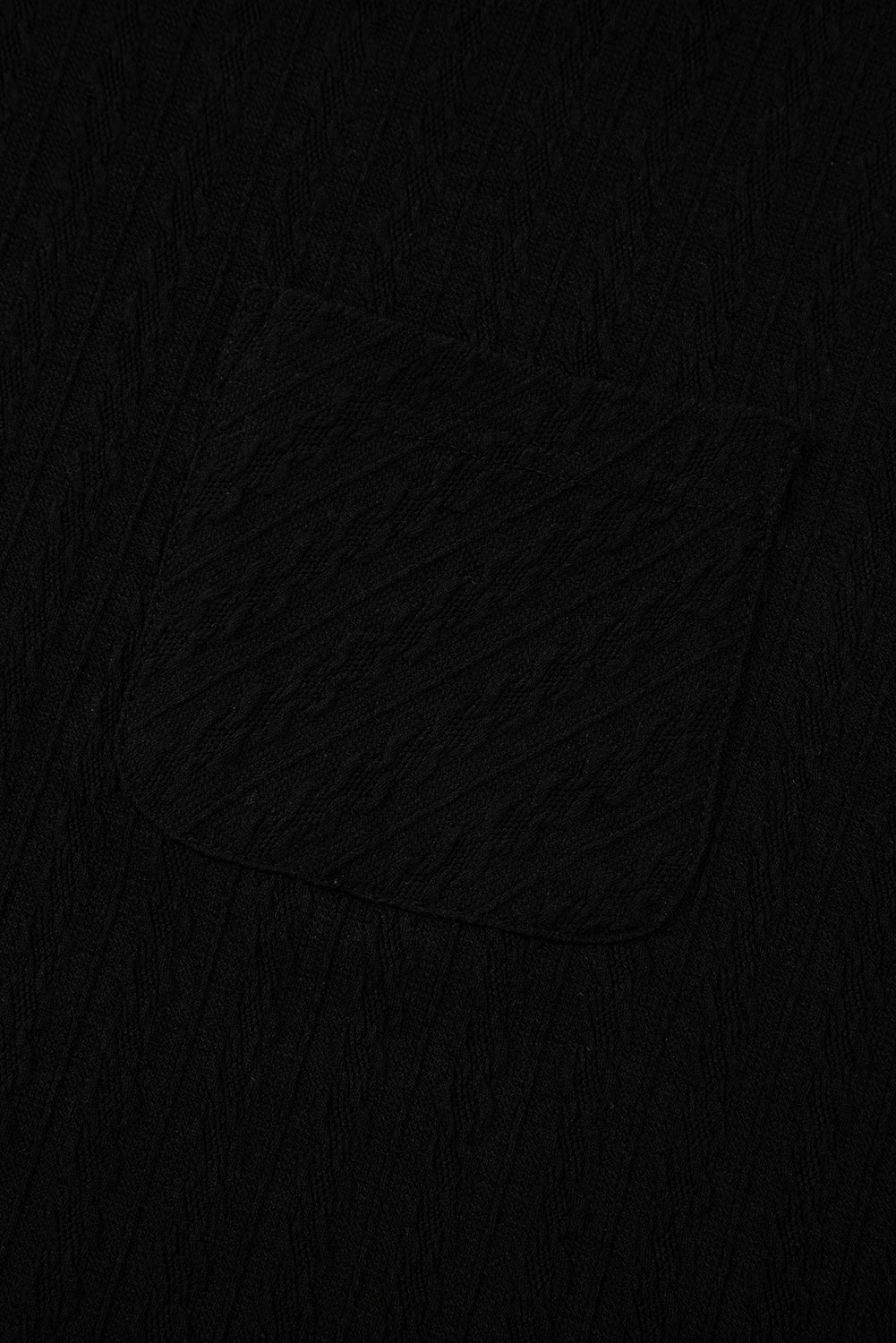 Black Textured Chest Pocket Long Sleeve Top 2Pcs Pants Set